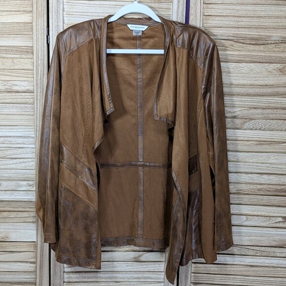 Allison Daley Brown Faux Leather Open Front Jacket Size 18W - Picture 1 of 10